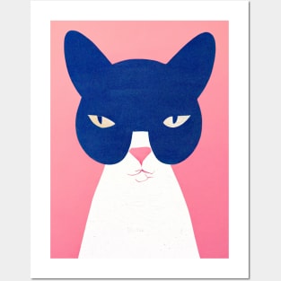 Gangsta Cat Retro Poster Vintage Art Gangsta Wall Blue Pink Illustration Posters and Art